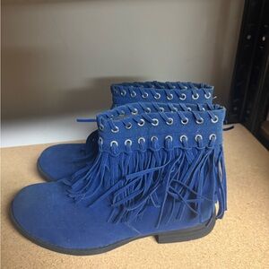 Blue Fringe Ankle Boots